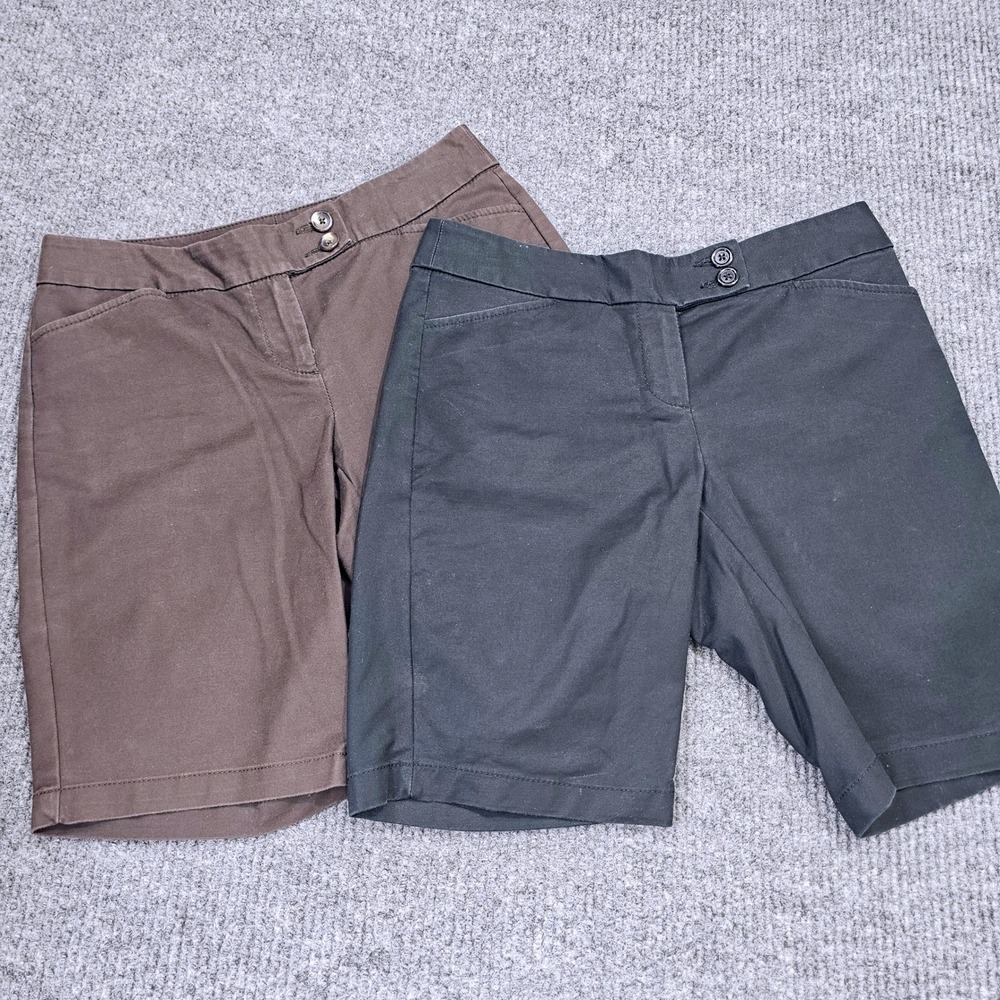 Ann Taylor Shorts Women 4P Black Brown Curvy Fit Bermuda Chino Stretch Lot of 2